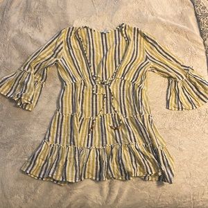 Cute plunging striped coverup with ruffles